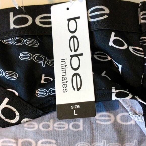 NEW! bebe Luxury Intimates Panty Size L Black Monogram Criss Cross Hi Cut - Picture 4 of 7